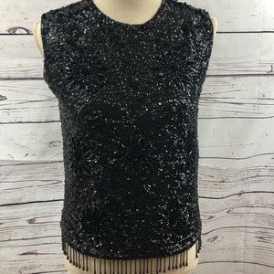 Vintage Black Bead and Sequin Sleeveless Top Small